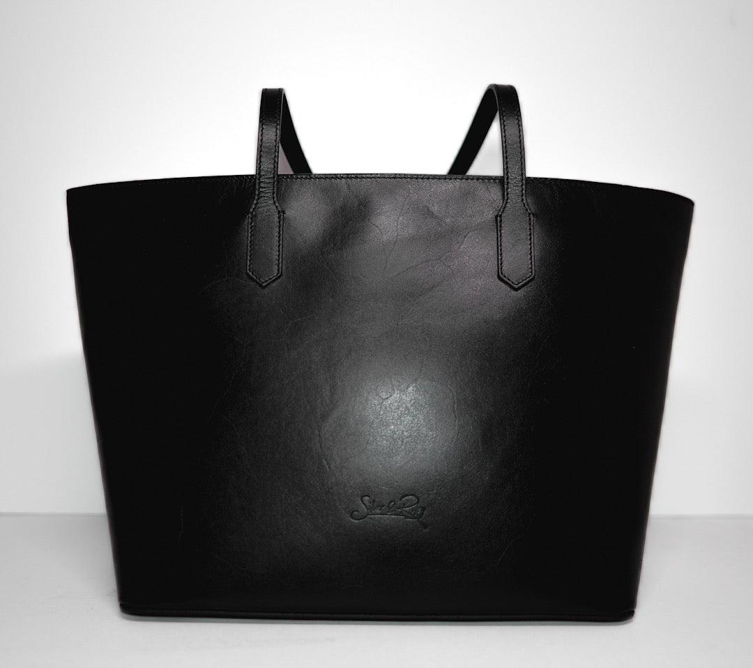 SSW - Manila All Purpose Large Carryall Leather Tote Bag in Black - Silver & Riley