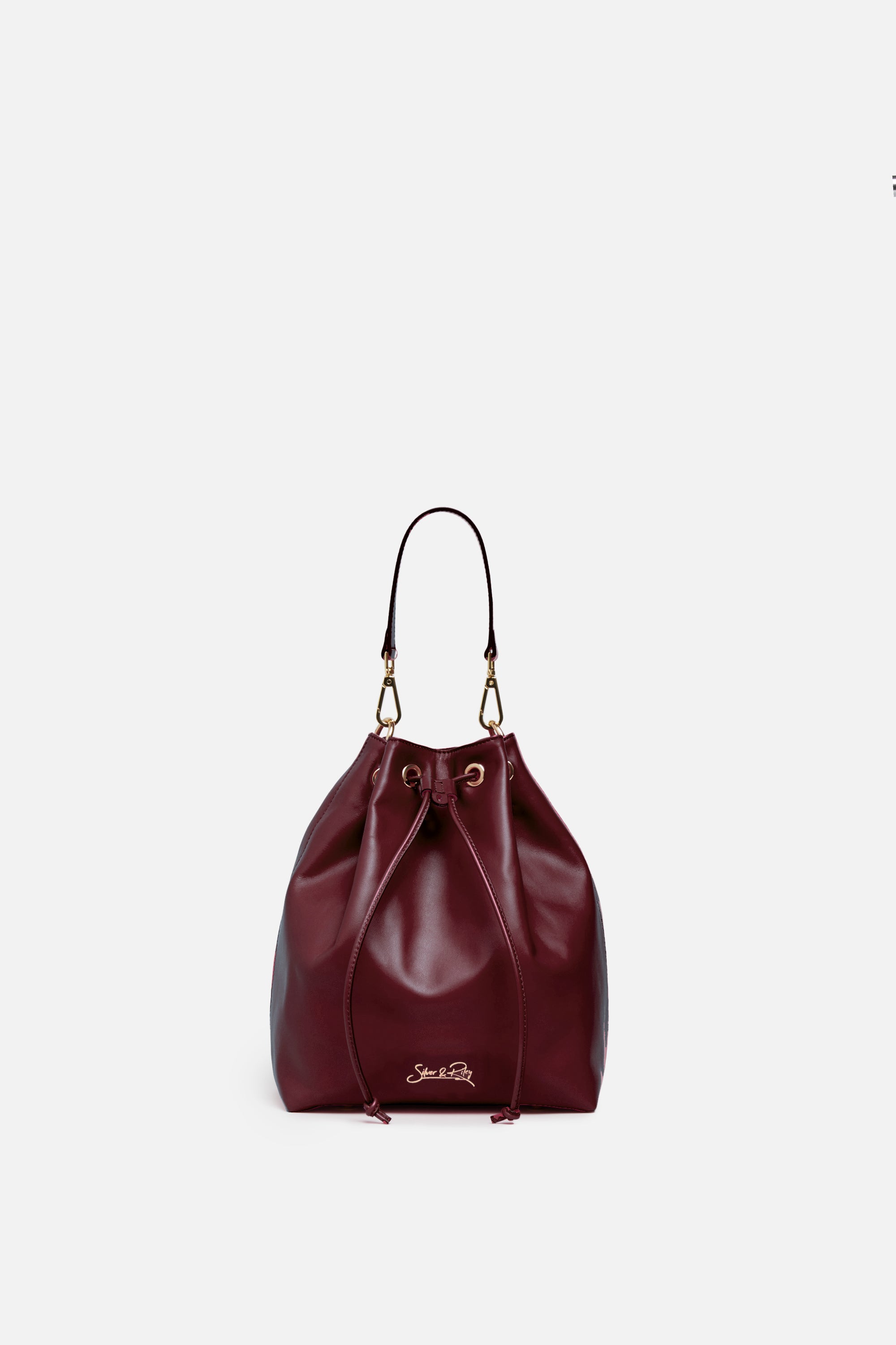 drawstring backpack leather handbag Madison Drawstring Leather Bucket Bag in Maroon Burgundy