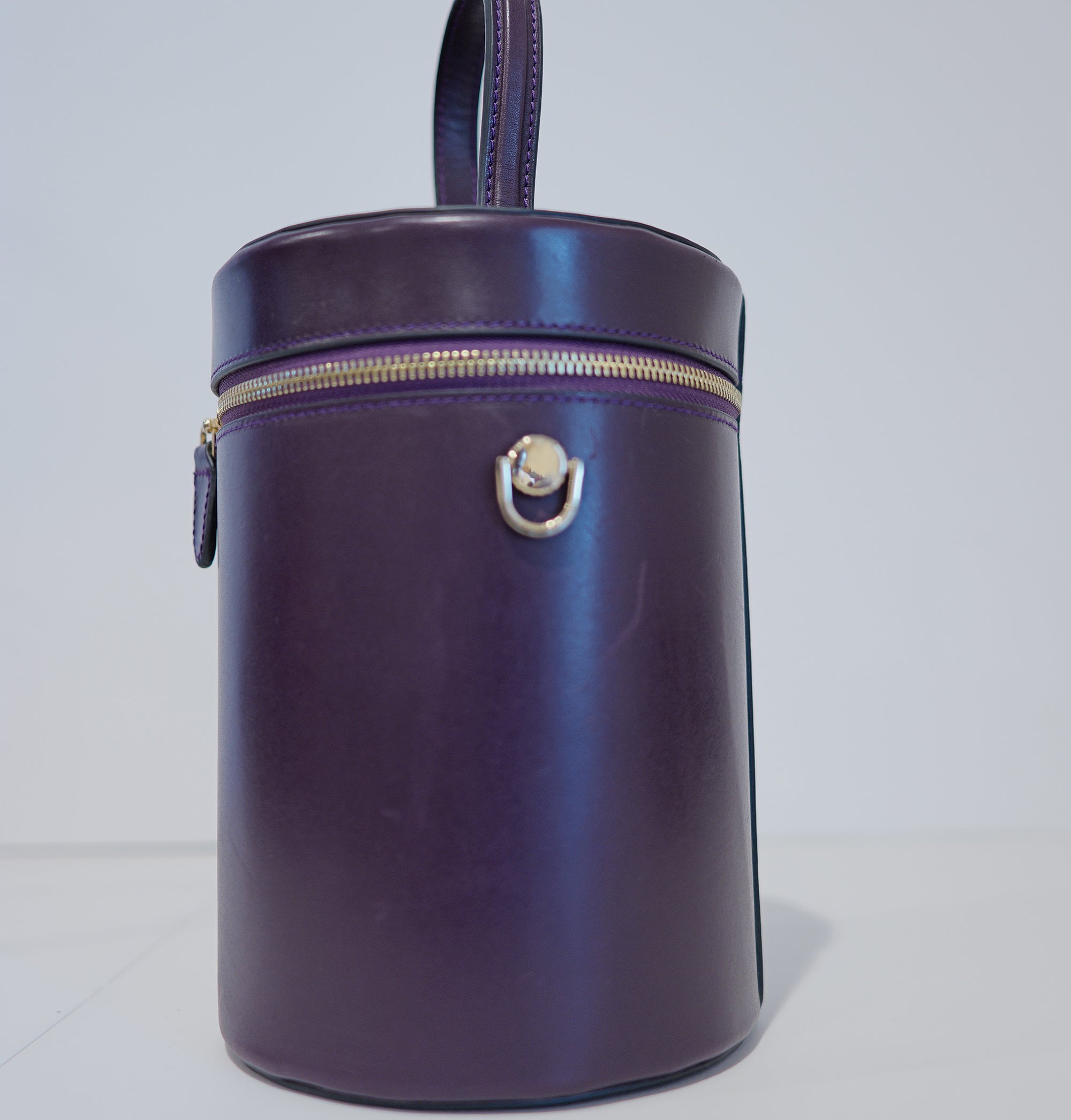 SSW - Cylinder Bucket Leather Bag in Eggplant Purple - Silver & Riley