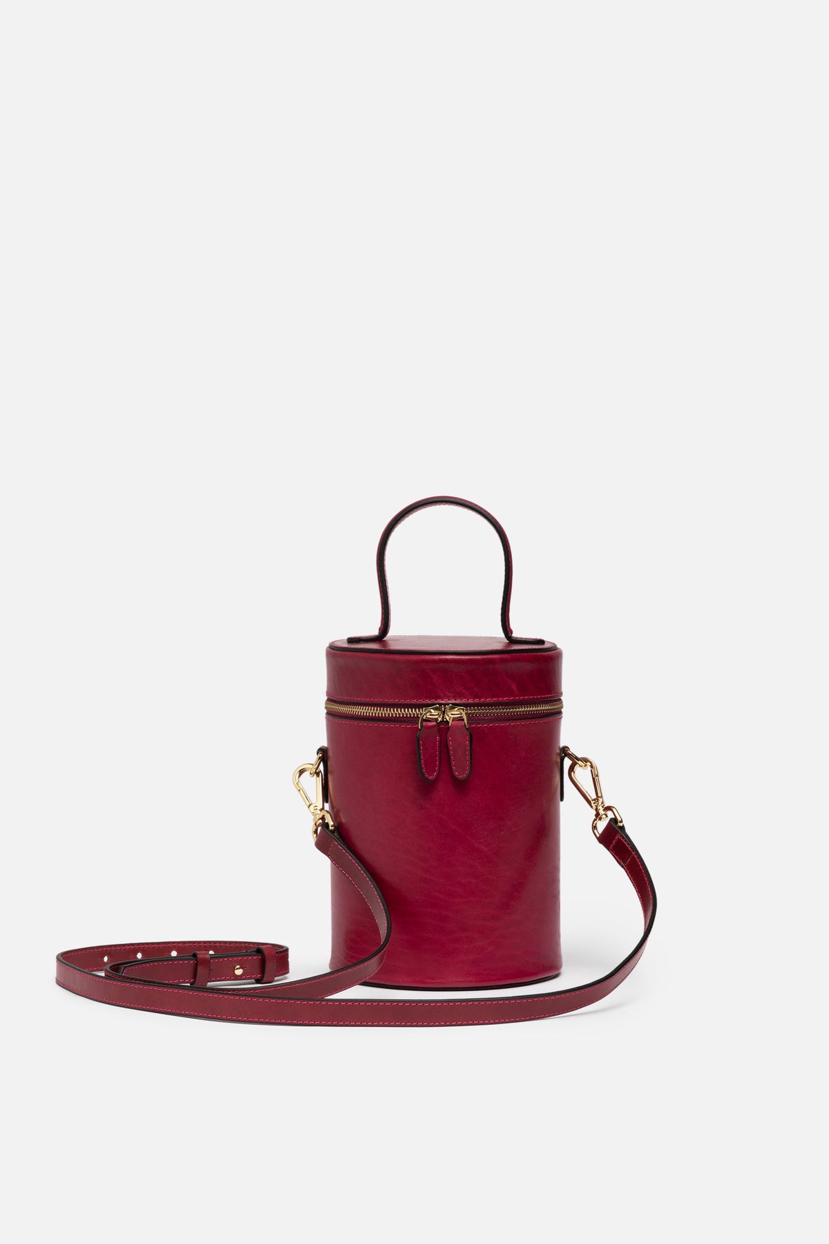 SSW - Cylindrical Bucket Leather Bag in Sangria Red - Silver & Riley