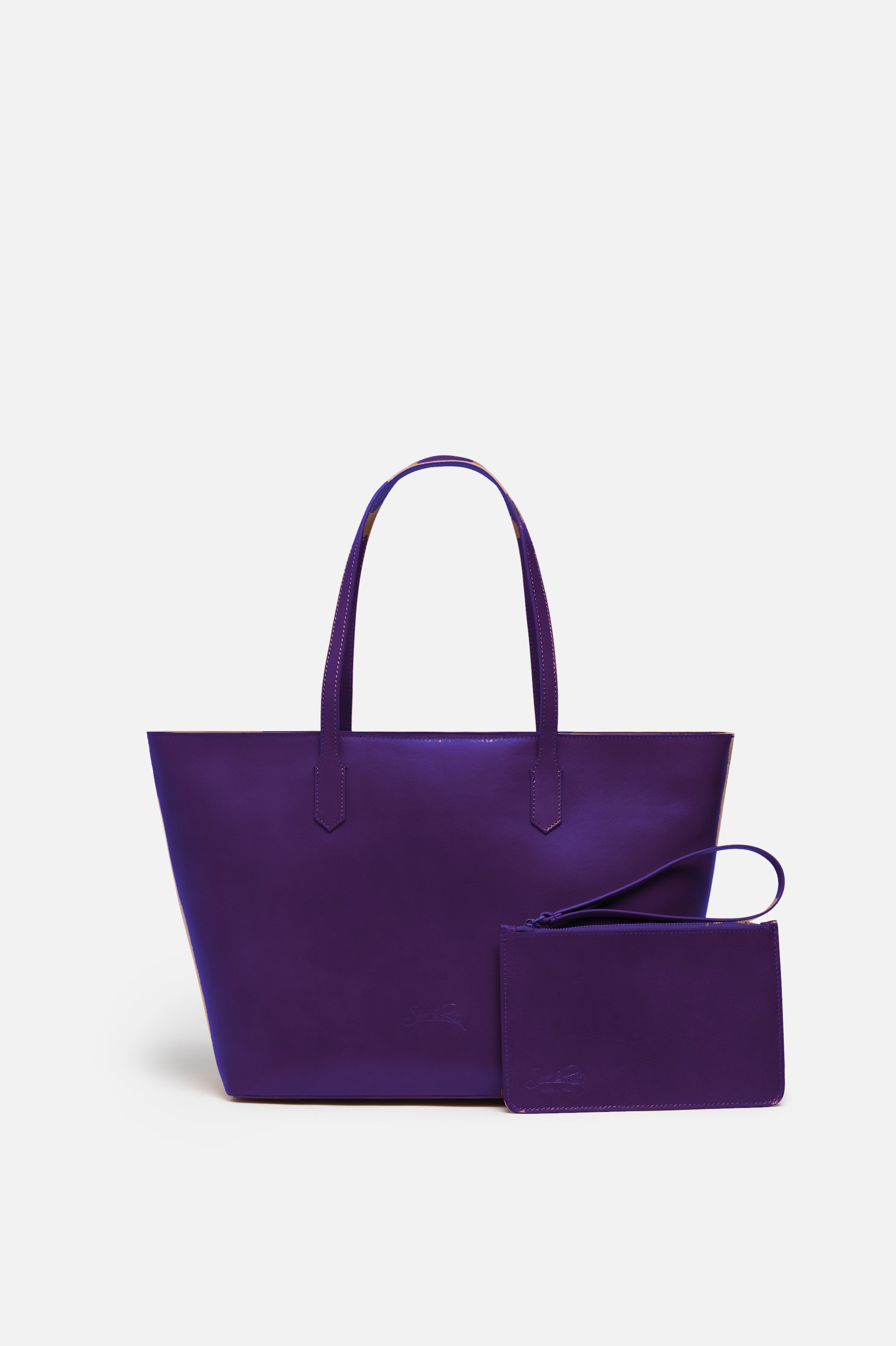 Purple leather tote bag best sale