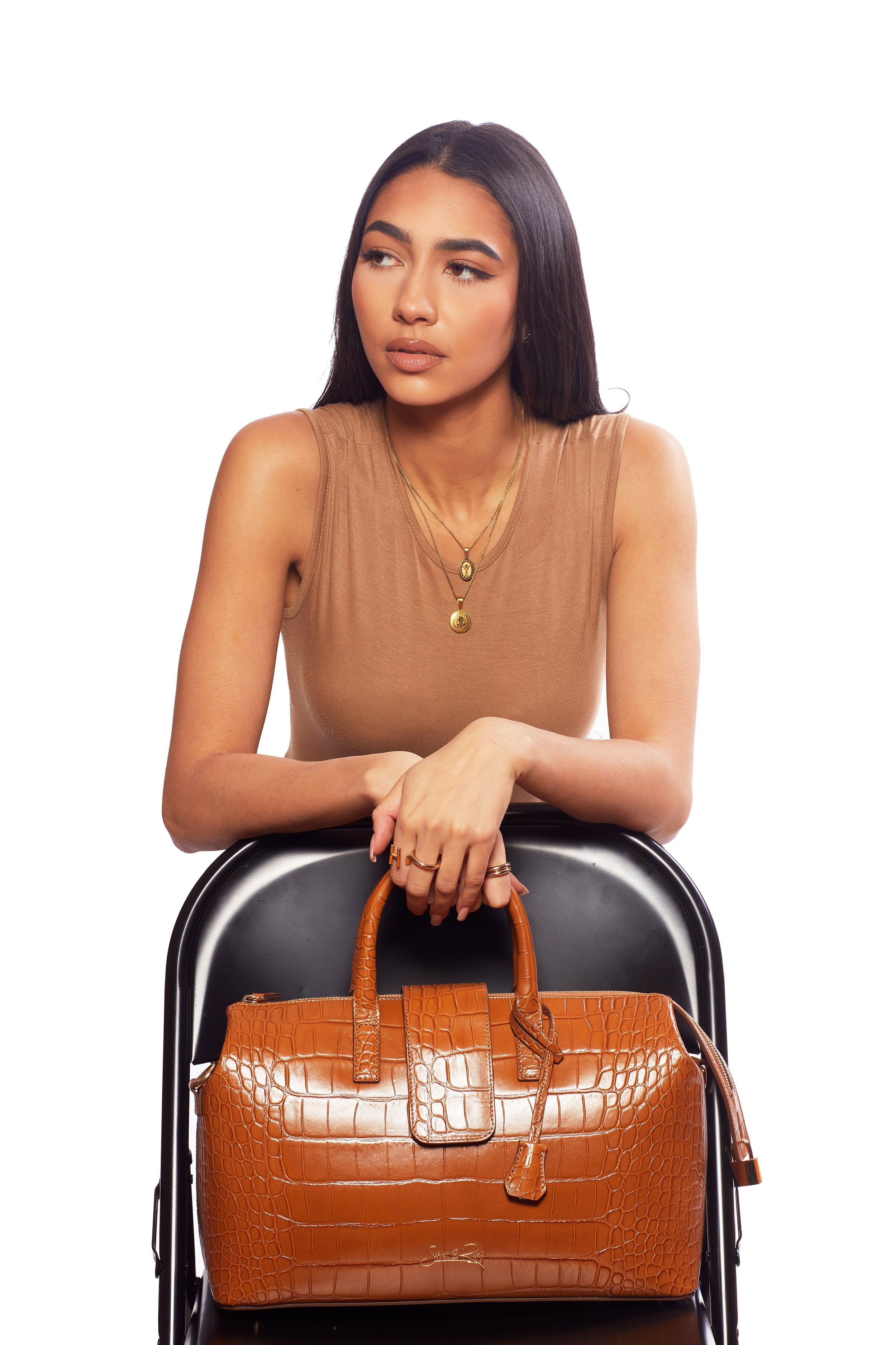 SSW - Convertible Executive Leather Bag in Crocodile Print Brown (1 of 1) - Silver & Riley
