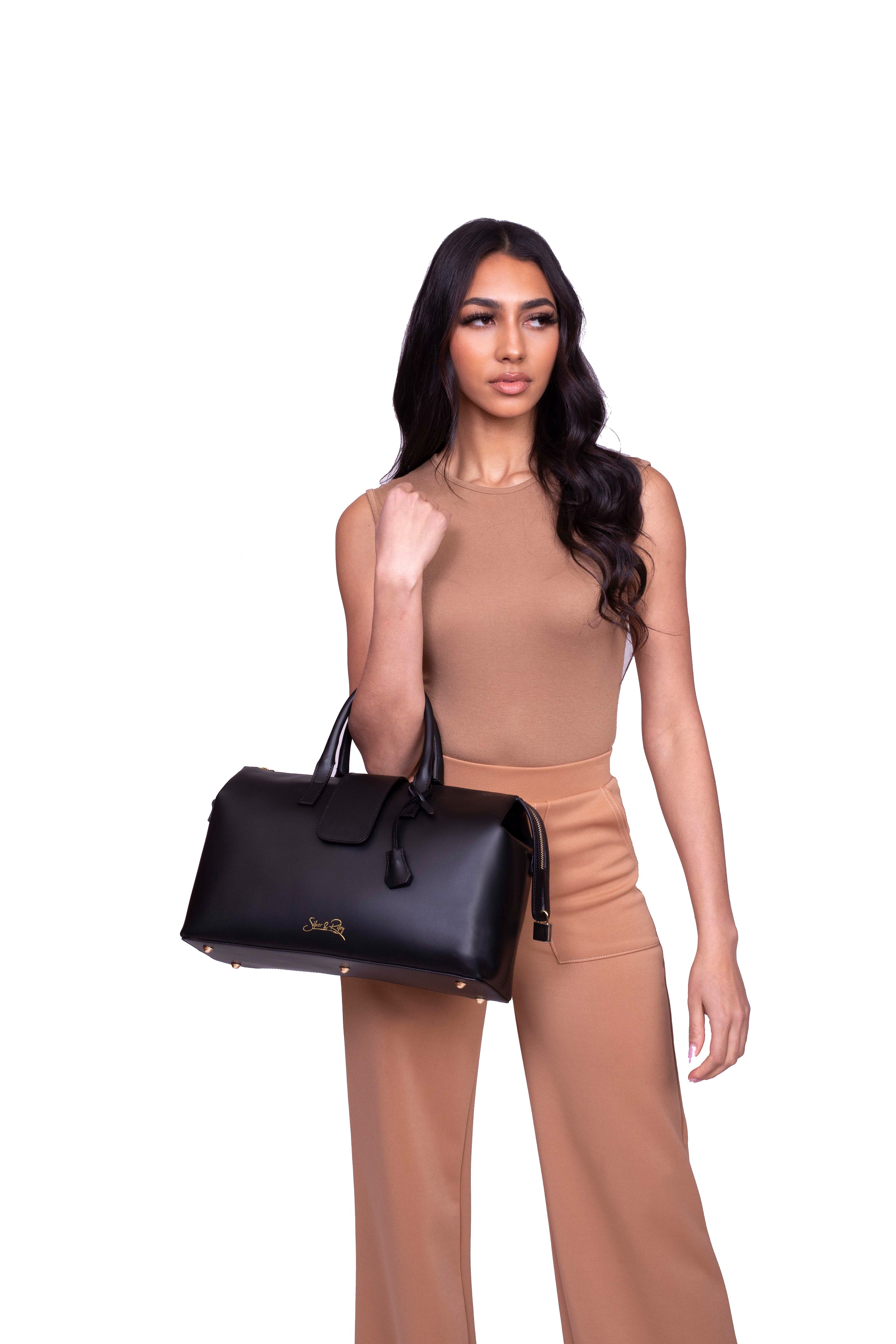 Convertible Executive Leather Bag Classic Size in Black - Silver & Riley