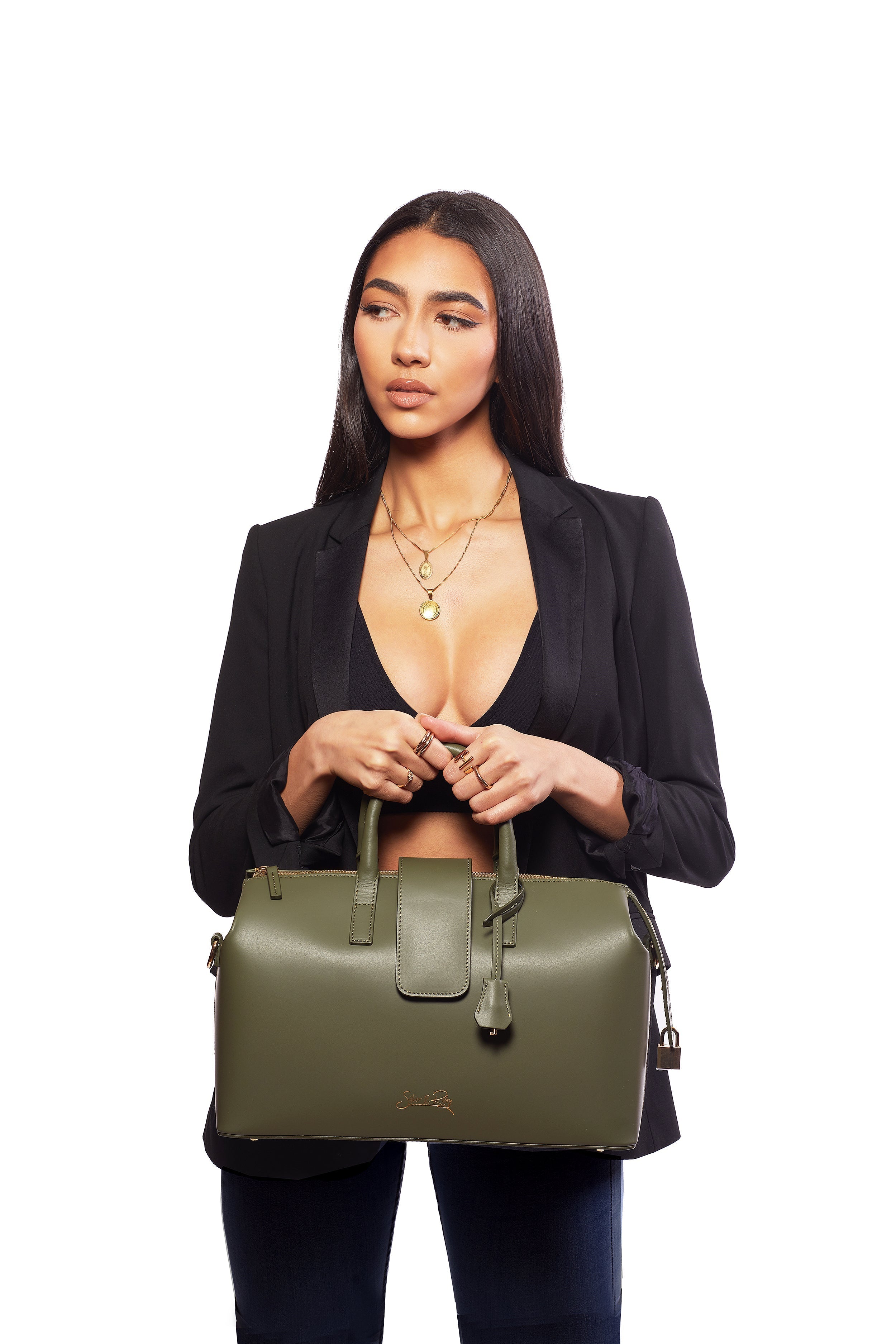 SSW - Level 2 Convertible Executive Leather Bag Classic Size in Olive Green - Silver & Riley