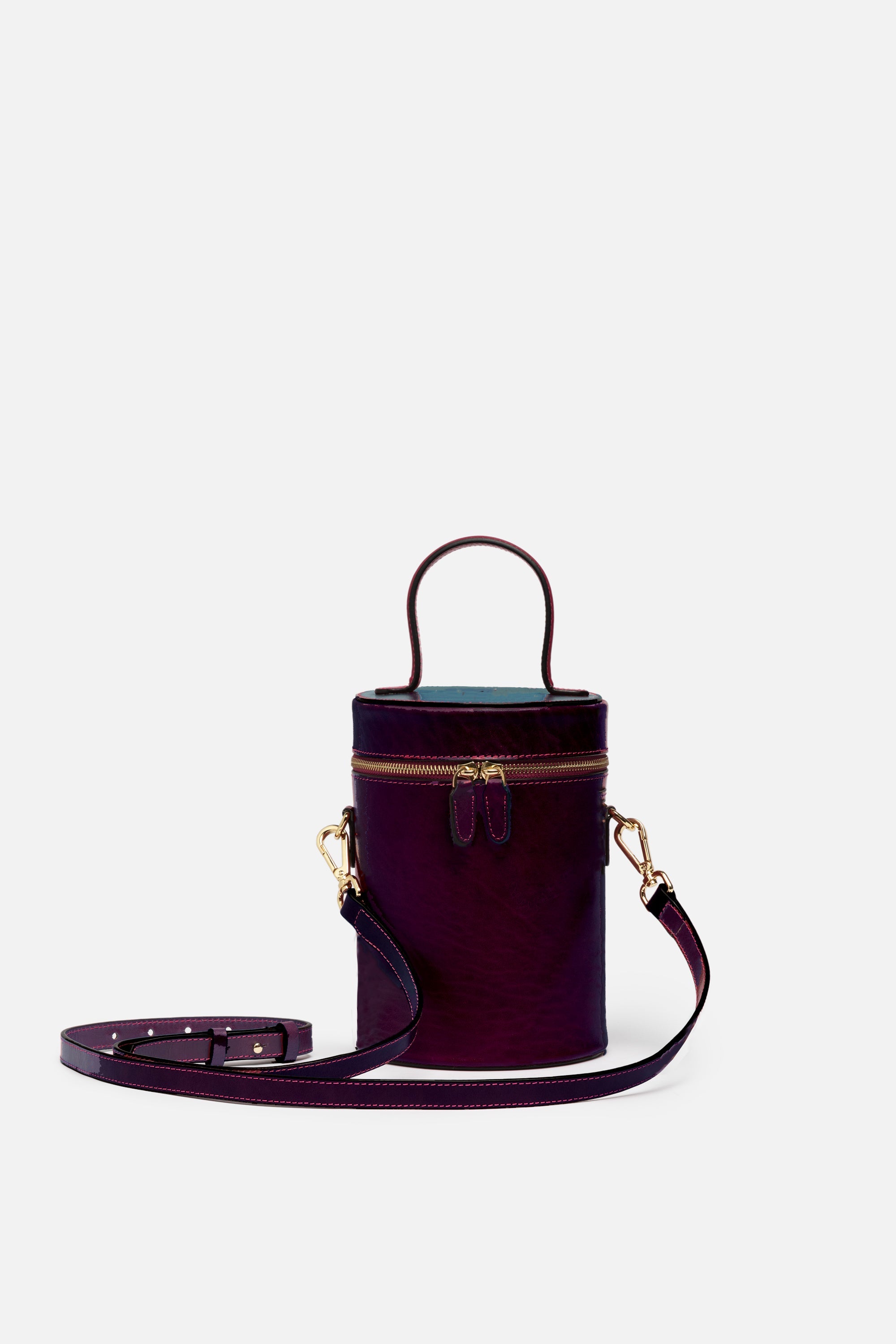 SSW - Cylinder Bucket Leather Bag in Eggplant Purple - Silver & Riley