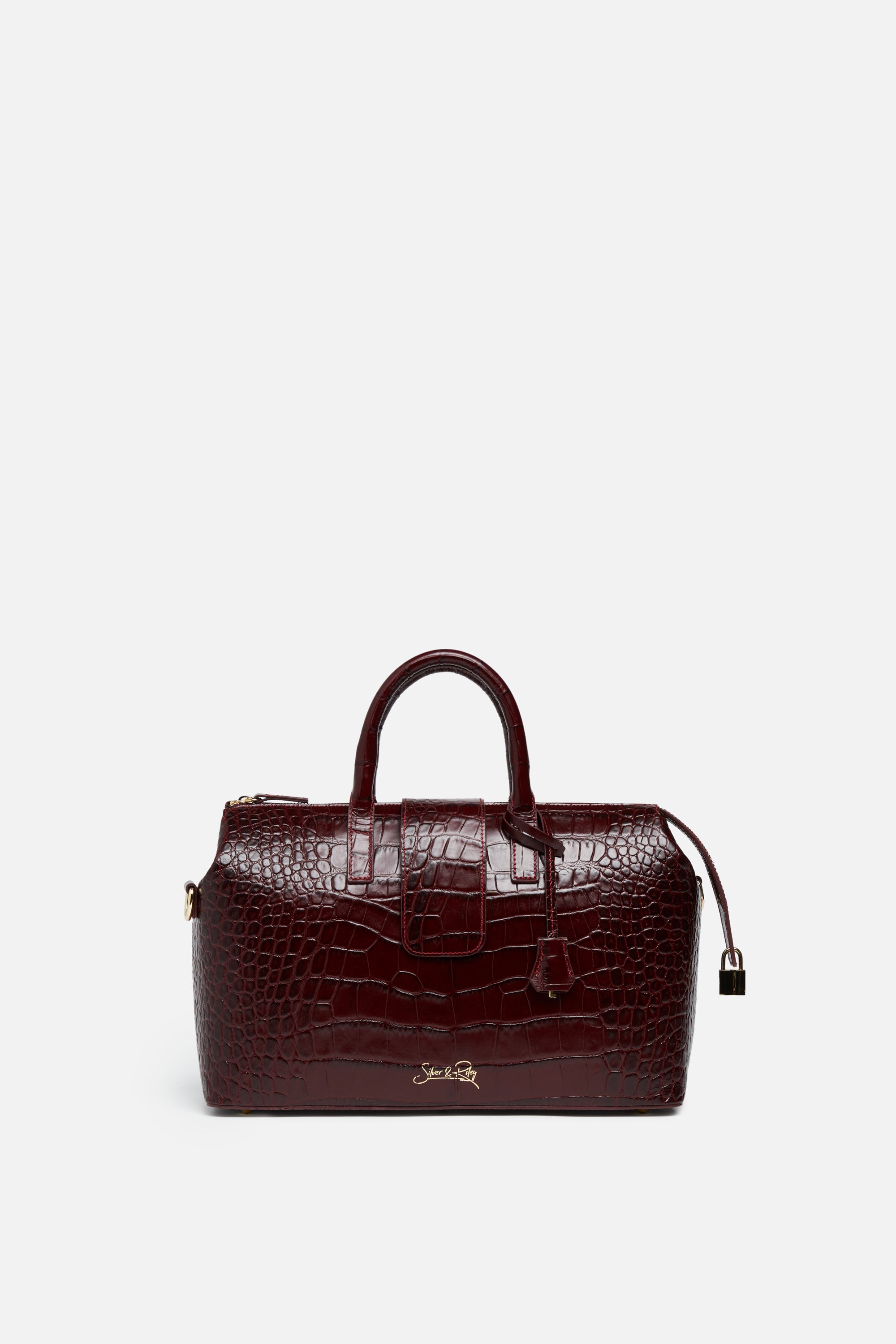 Convertible Executive Leather Bag in Crocodile Print Rich Burgundy