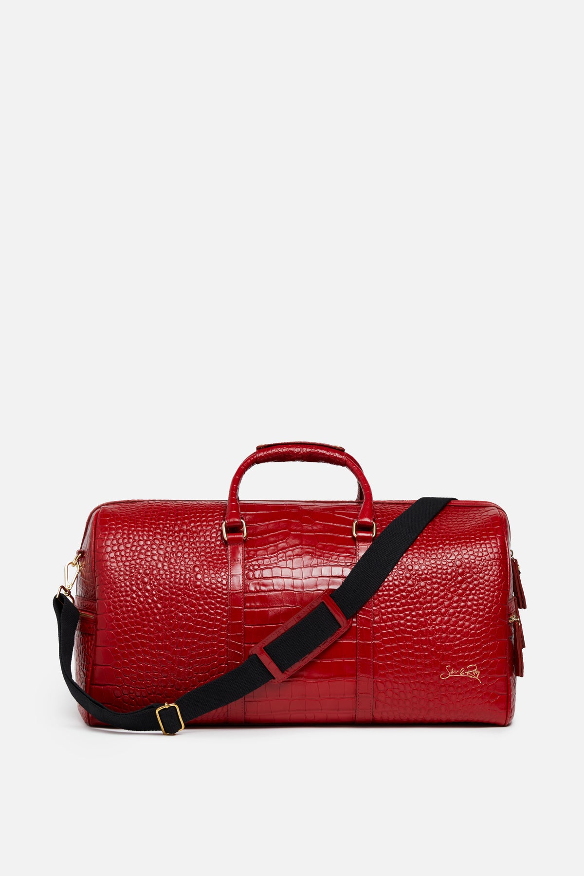 SSW - Carryall Duffle Leather Bag in Crocodile Print Fiery Red - Silver & Riley