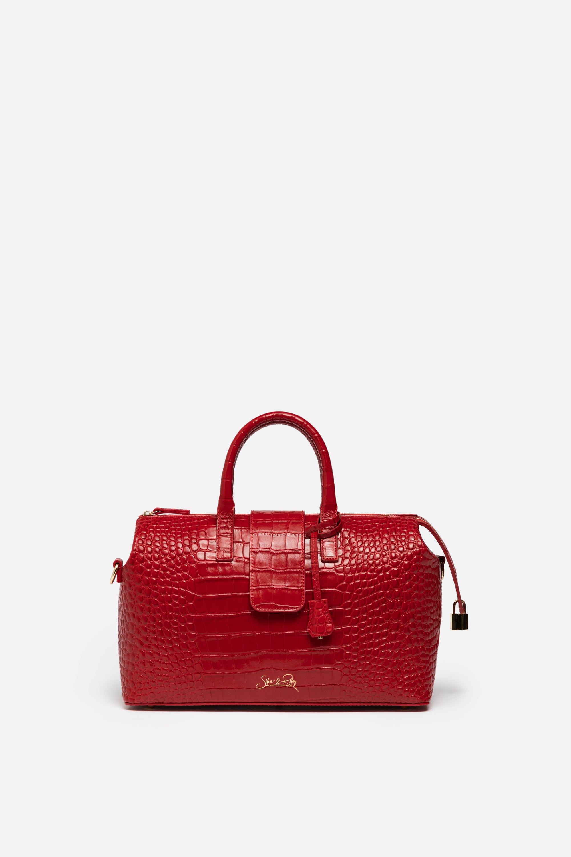 Convertible Executive Leather Bag in Crocodile Print Fiery Red - WAITLIST