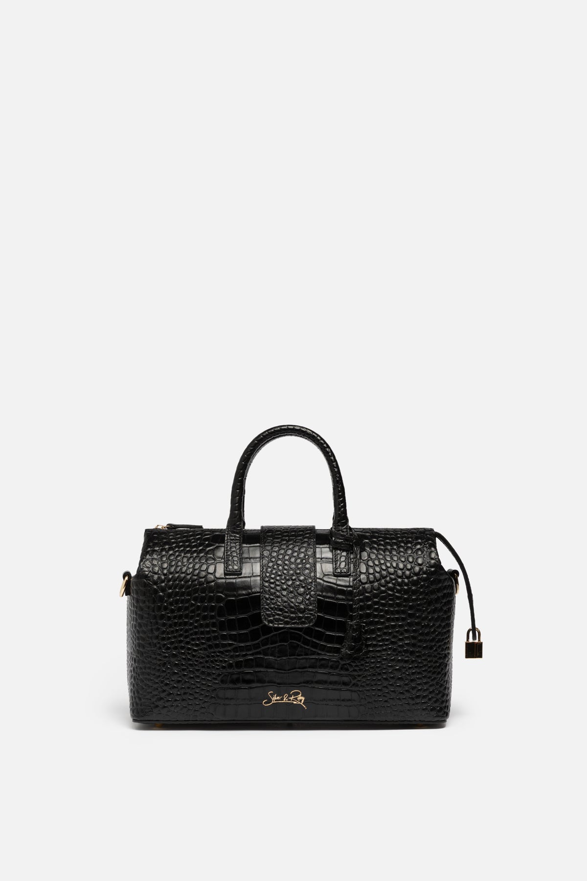 Convertible Executive Leather Bag in Noir Crocodile Print Black