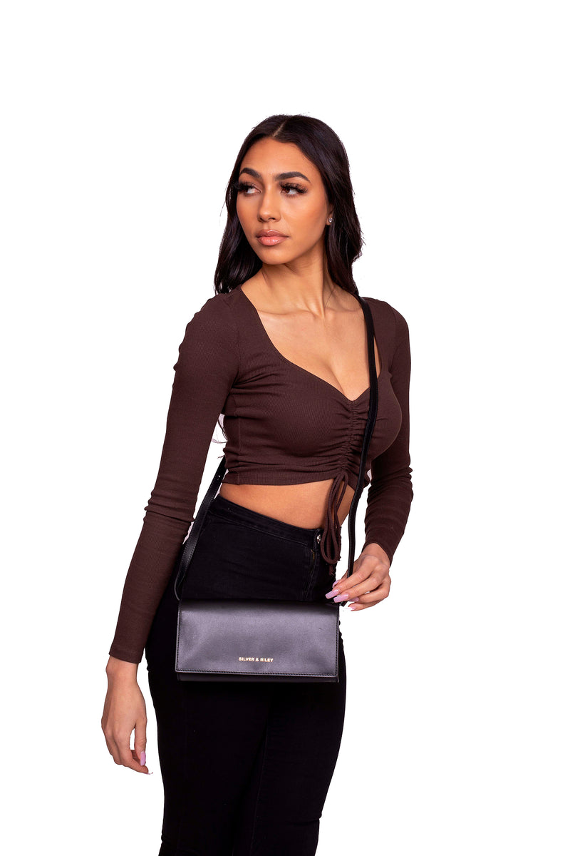 Durban Convertible Crossbody and Clutch Saffiano Leather Bag in Black