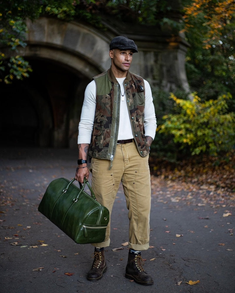 Carryall Duffle Leather Bag in Rustic Green