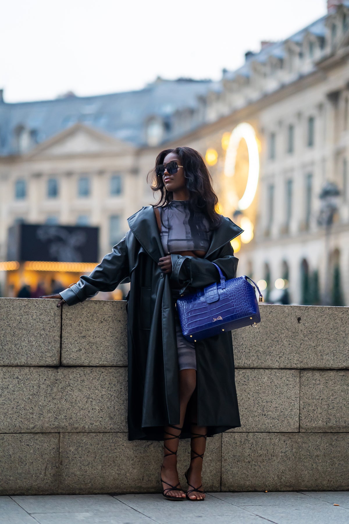 SSW - Convertible Executive Leather Bag in Crocodile Print Violet Blue