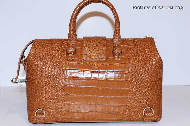 SSW - Convertible Executive Leather Bag in Crocodile Print Camel