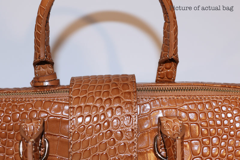 SSW - Convertible Executive Leather Bag in Crocodile Print Camel