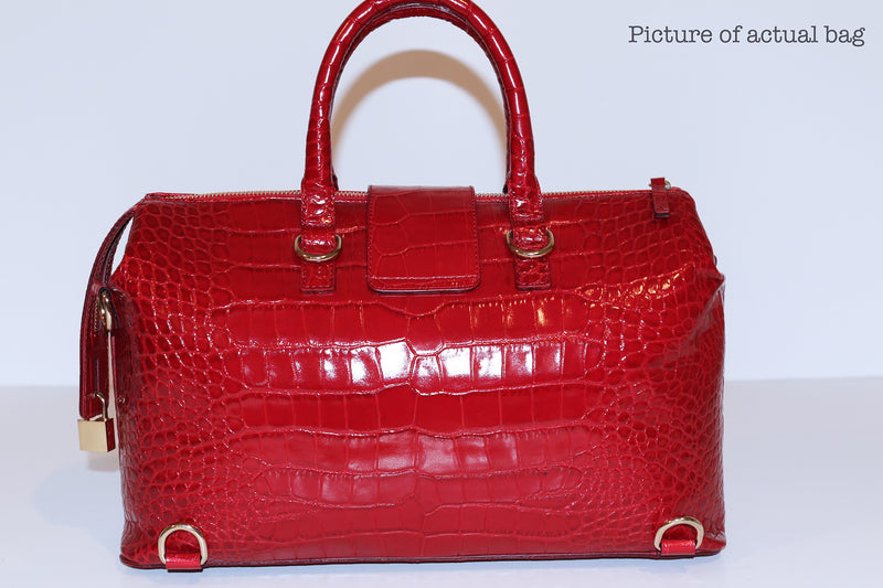 SSW - Convertible Executive Leather Bag in Crocodile Print Fiery Red