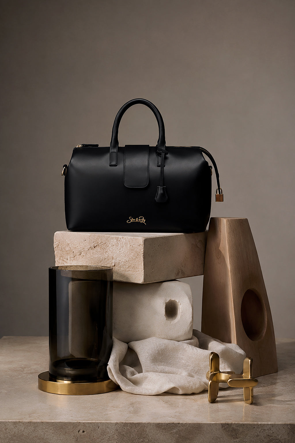 Convertible Executive Leather Bag Classic Size in Black - Silver & Riley