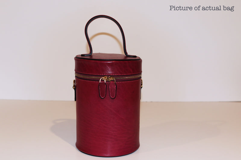 SSW - Cylindrical Bucket Leather Bag in Sangria Red