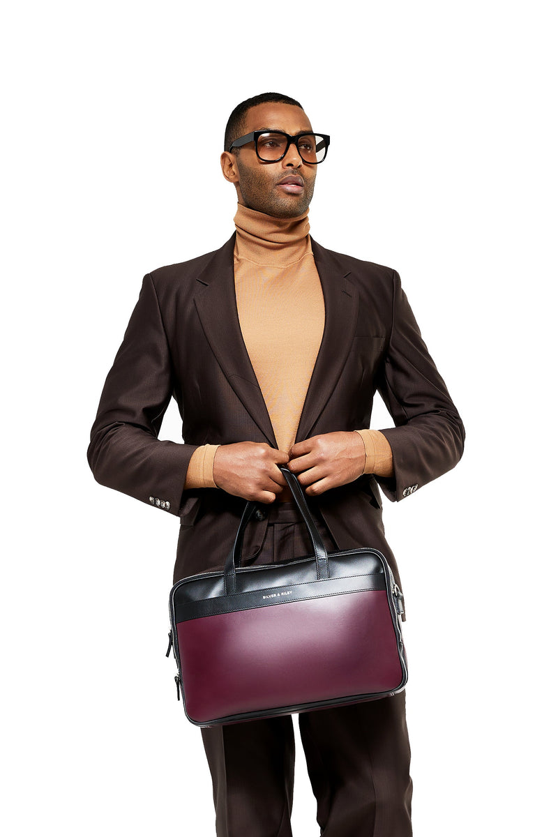 SSW - Geneva Leather Messenger Bag with handle in Wine Purple