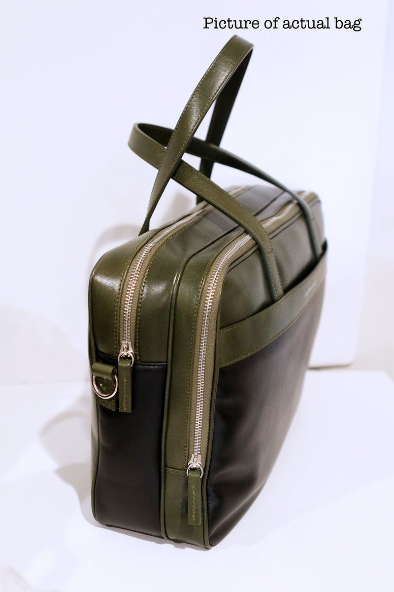 SSW - Geneva Leather Messenger Bag with handle in Rustic Green and Black
