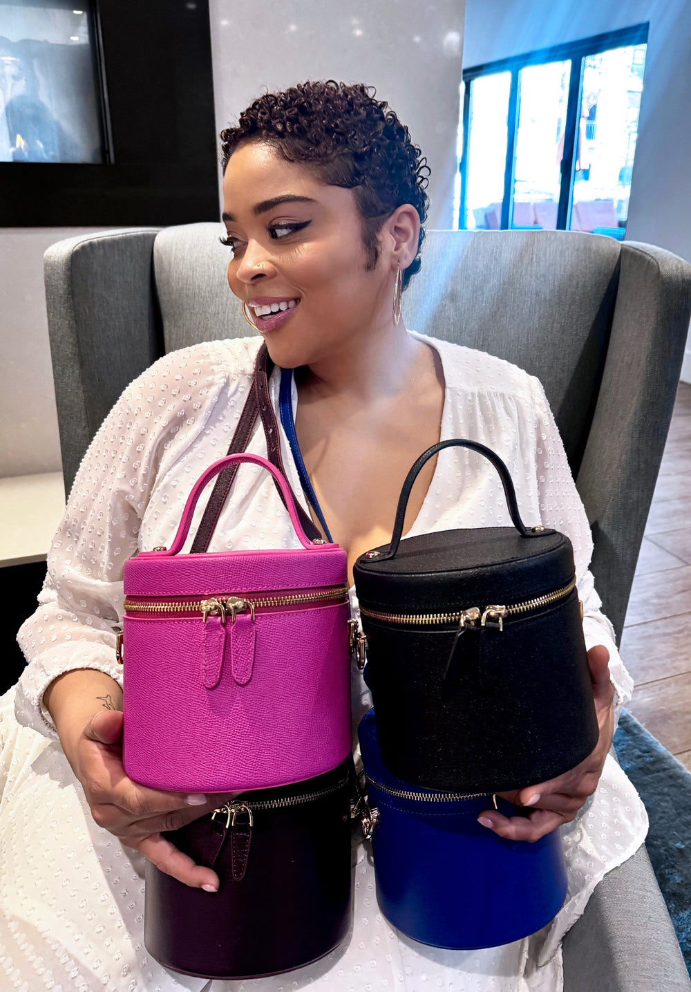 Petite NOLA Bucket Leather Bag in Black