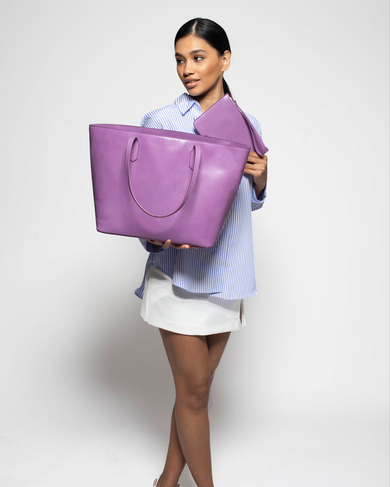 Manila All Purpose Large Carryall Leather Tote Bag in Lilac