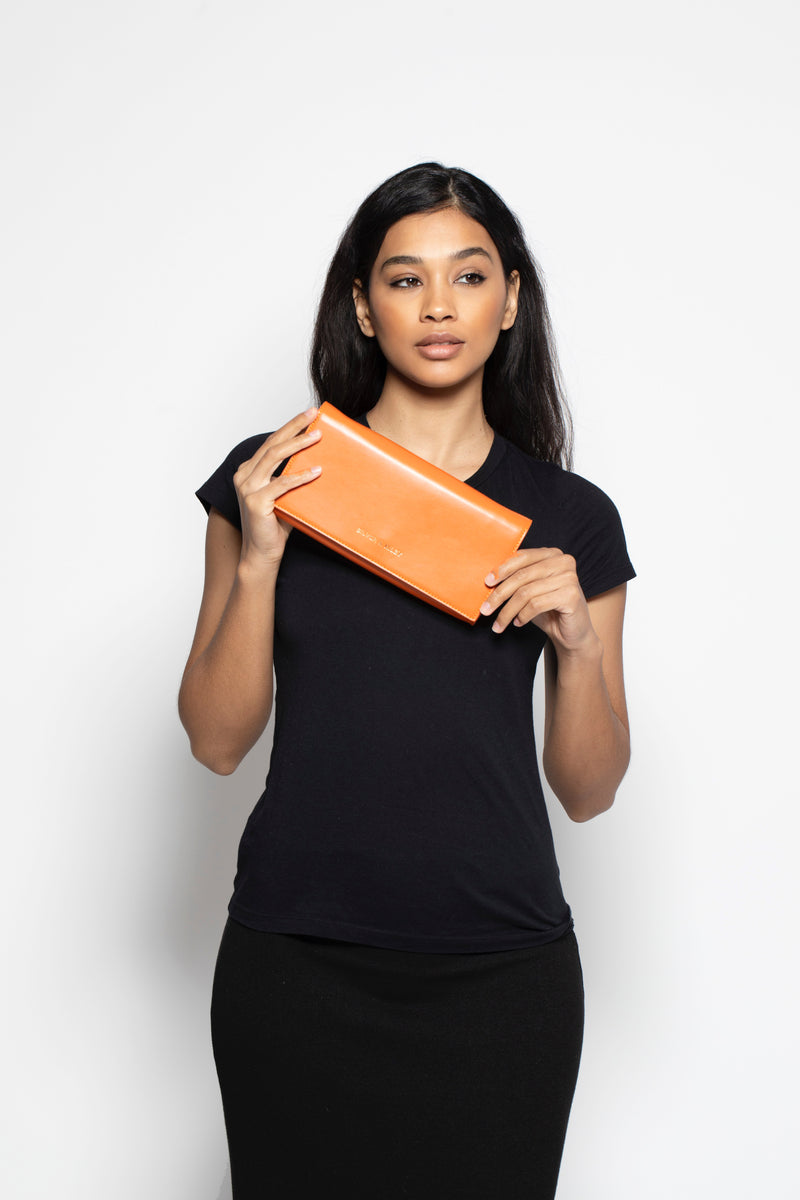 Durban Convertible Crossbody and Clutch Leather Bag in Orange Passion