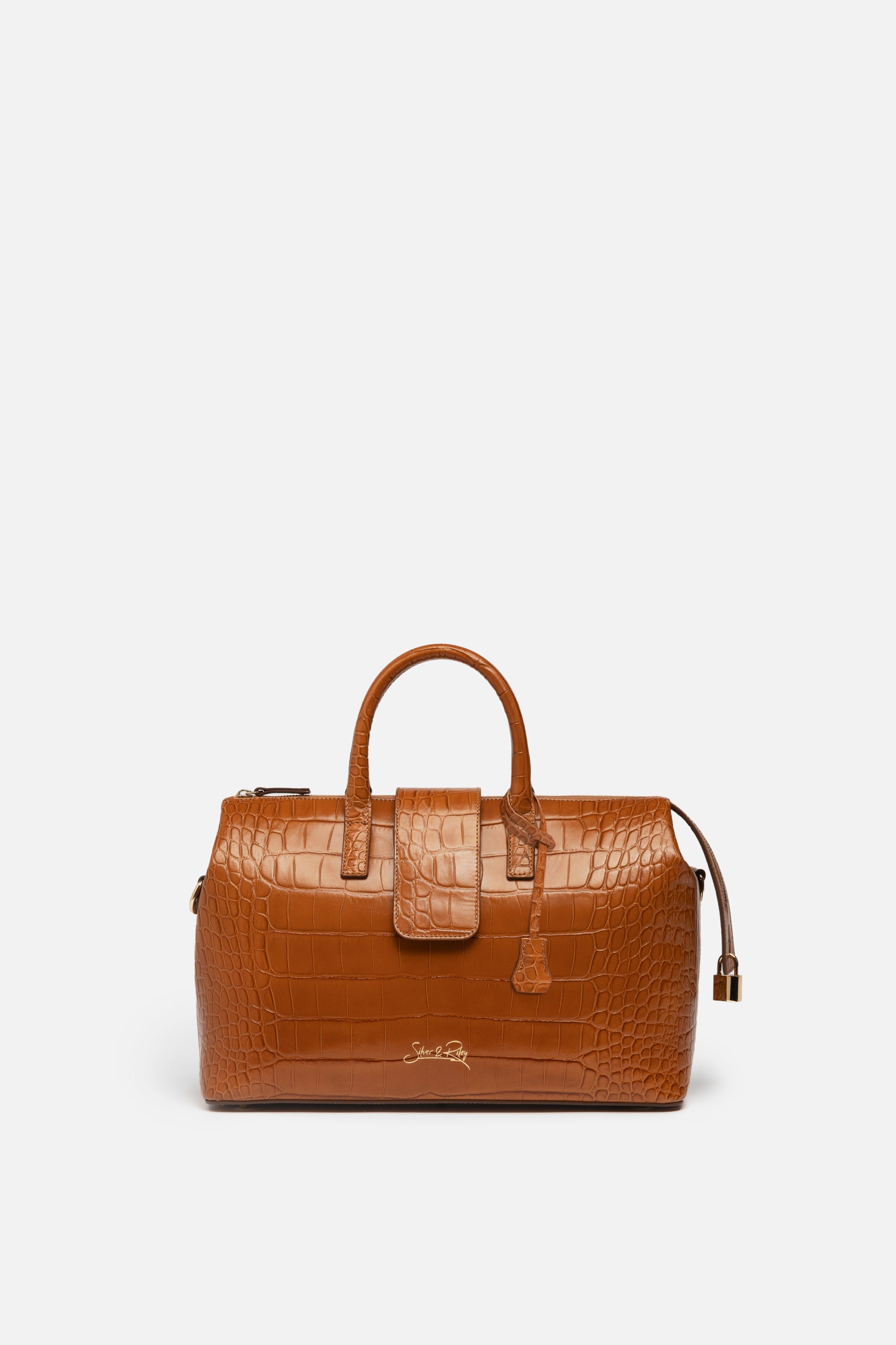 SSW - Convertible Executive Leather Bag in Crocodile Print Camel - Silver & Riley