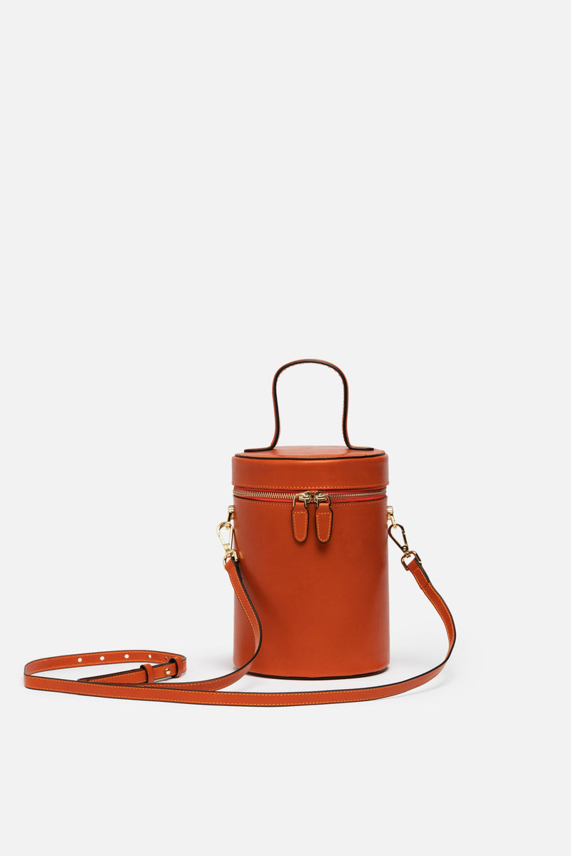 SSW - Cylinder Bucket Leather Bag in Mandarin Orange