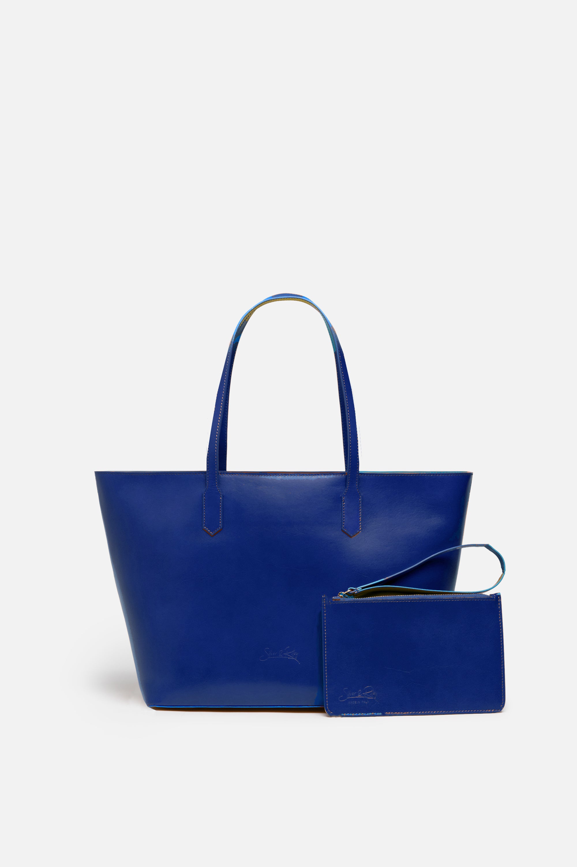 Silver Leather Tote Bag store with Neon Shine