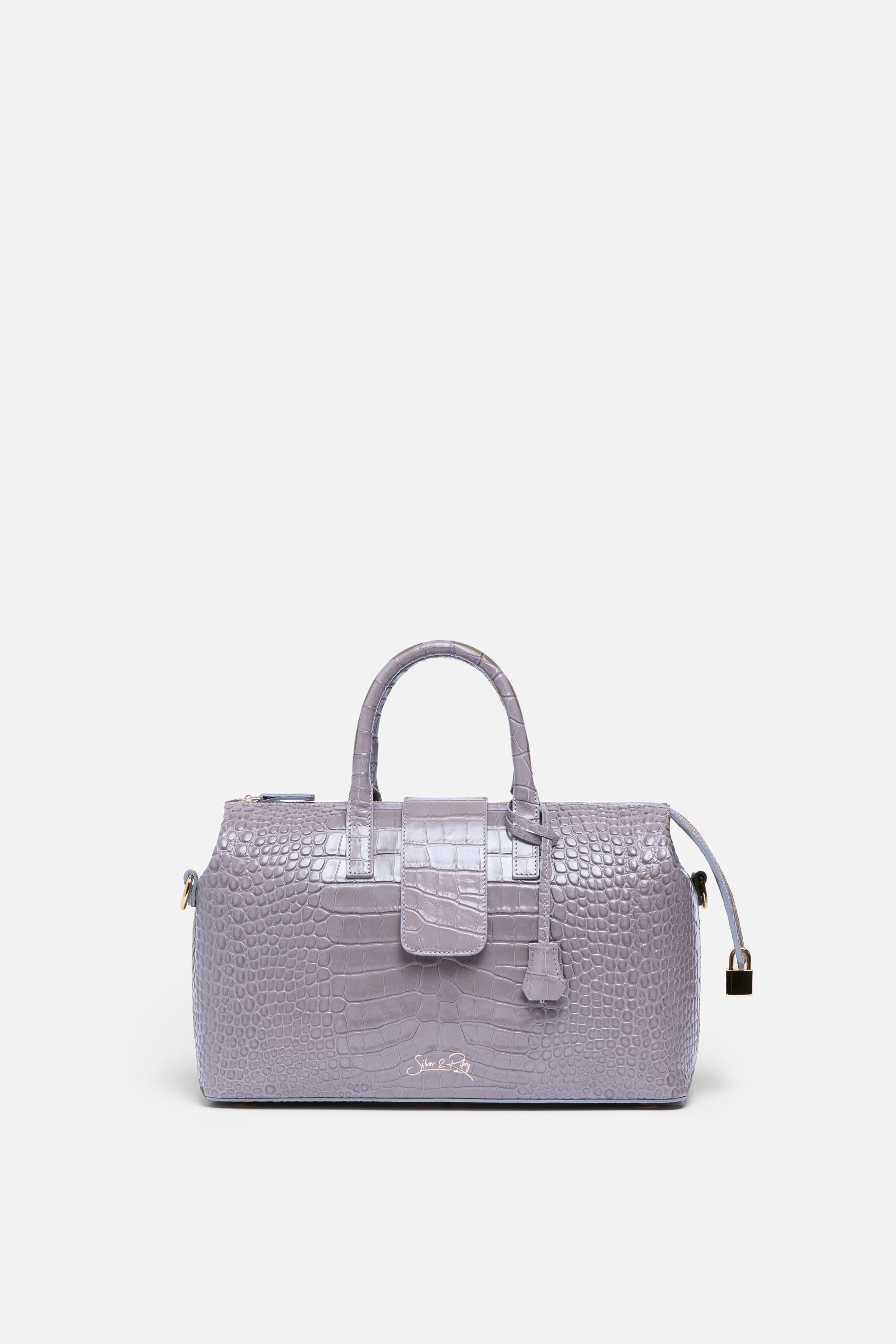 Convertible Executive Leather Bag in Crocodile Print Light Gray