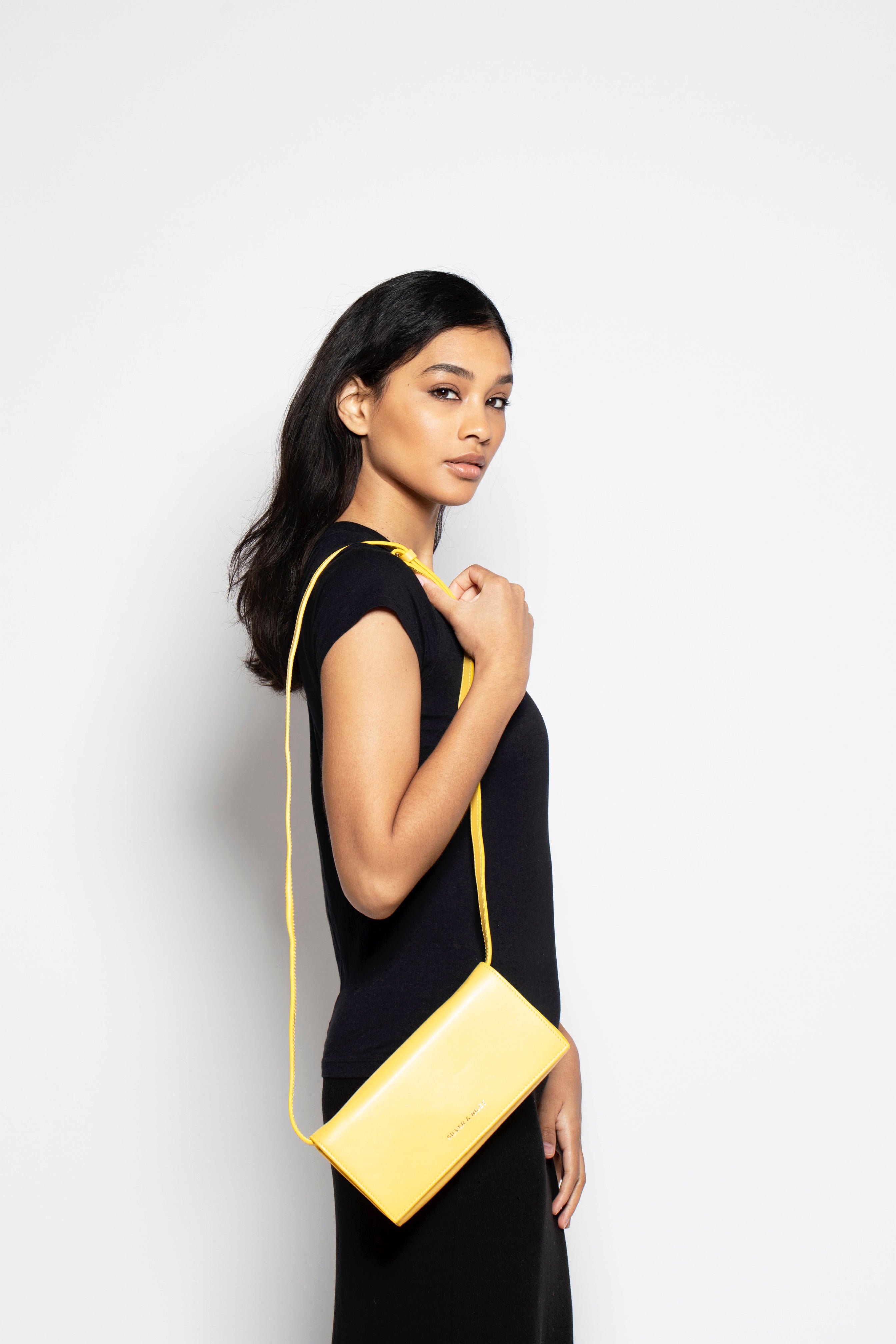 Durban Convertible Crossbody and Clutch Leather Bag in Bright Yellow