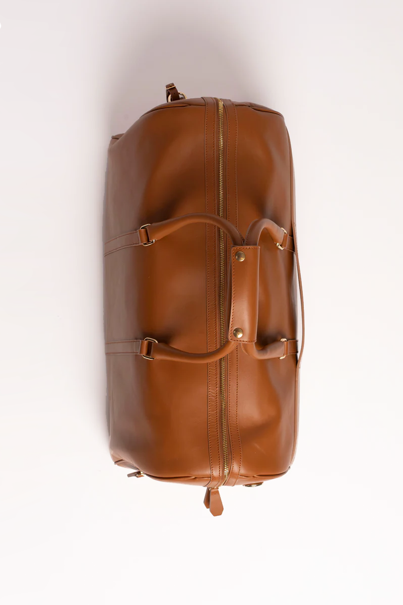 Beverly Hills Carryall Duffle Leather Bag in Camel Brown