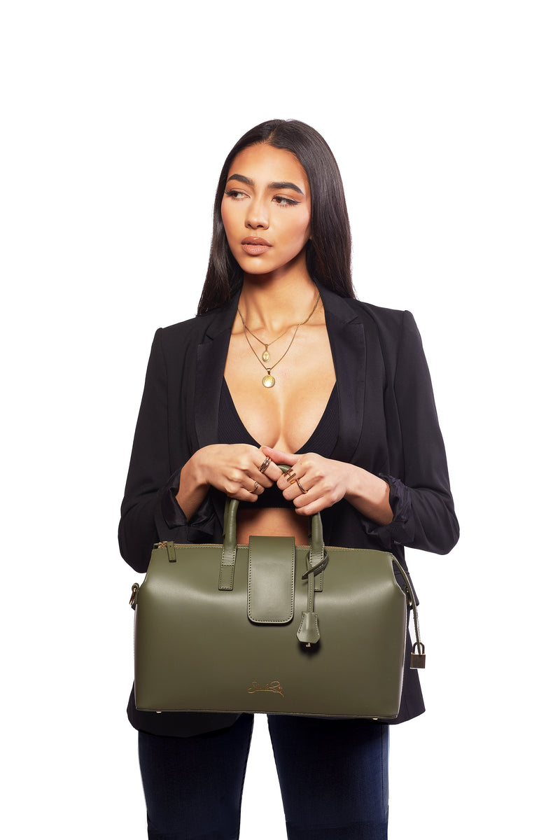 SSW - Level 1 Convertible Executive Leather Bag Classic Size in Olive Green