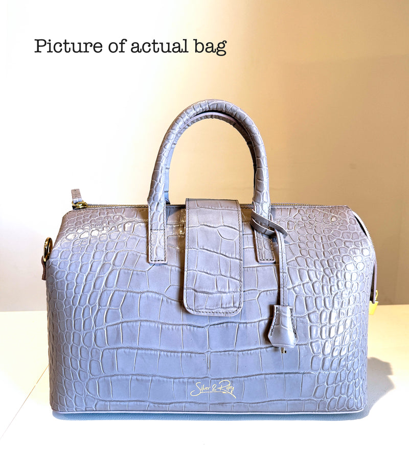 SSW - Convertible Executive Leather Bag in Crocodile Print Cool Gray