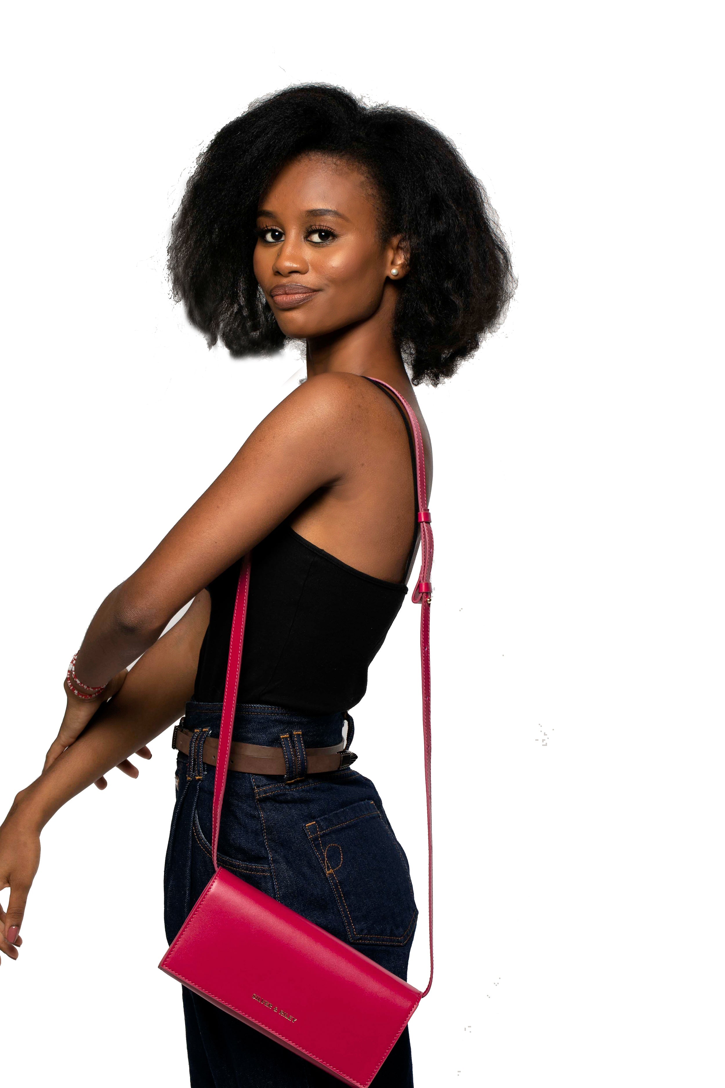 SSW - Durban Convertible Crossbody and Clutch Leather Bag in Fuchsia Pink - Silver & Riley