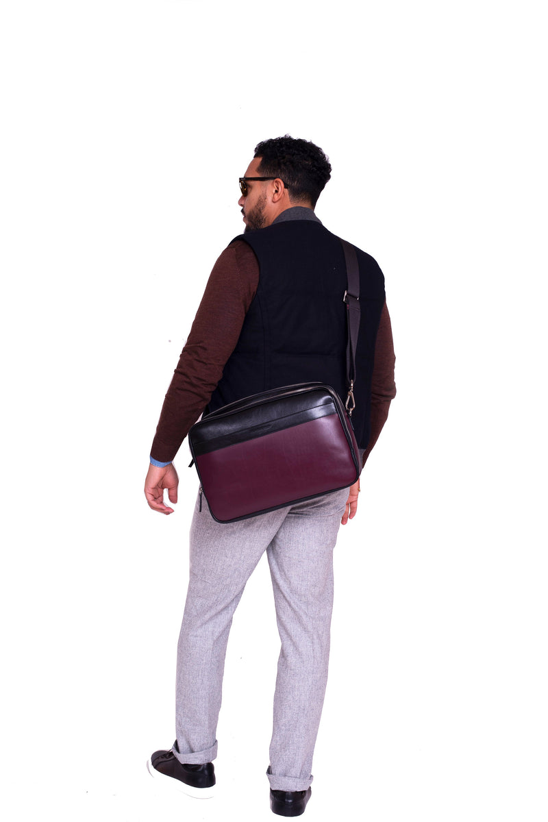 SSW - Geneva Leather Messenger Bag in Wine Purple