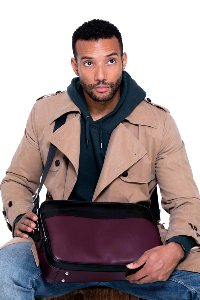 SSW - Geneva Leather Messenger Bag in Wine Purple - Silver & Riley