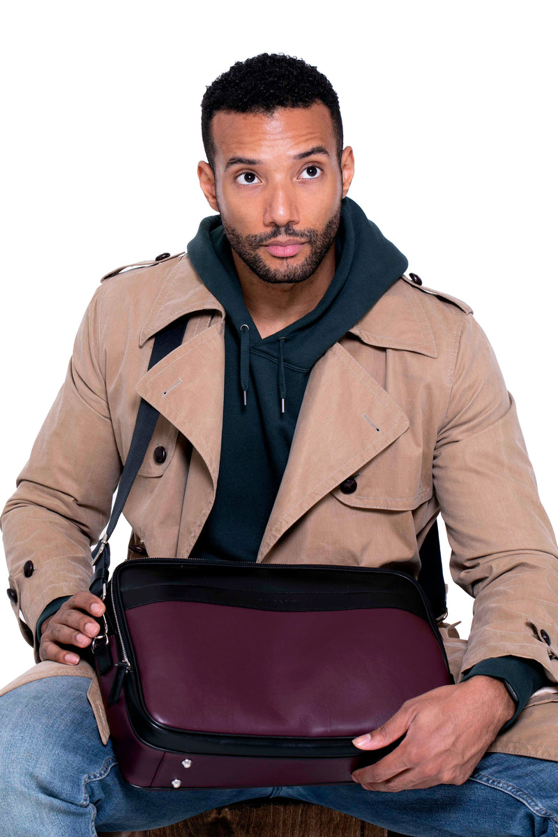SSW - Geneva Leather Messenger Bag in Wine Purple