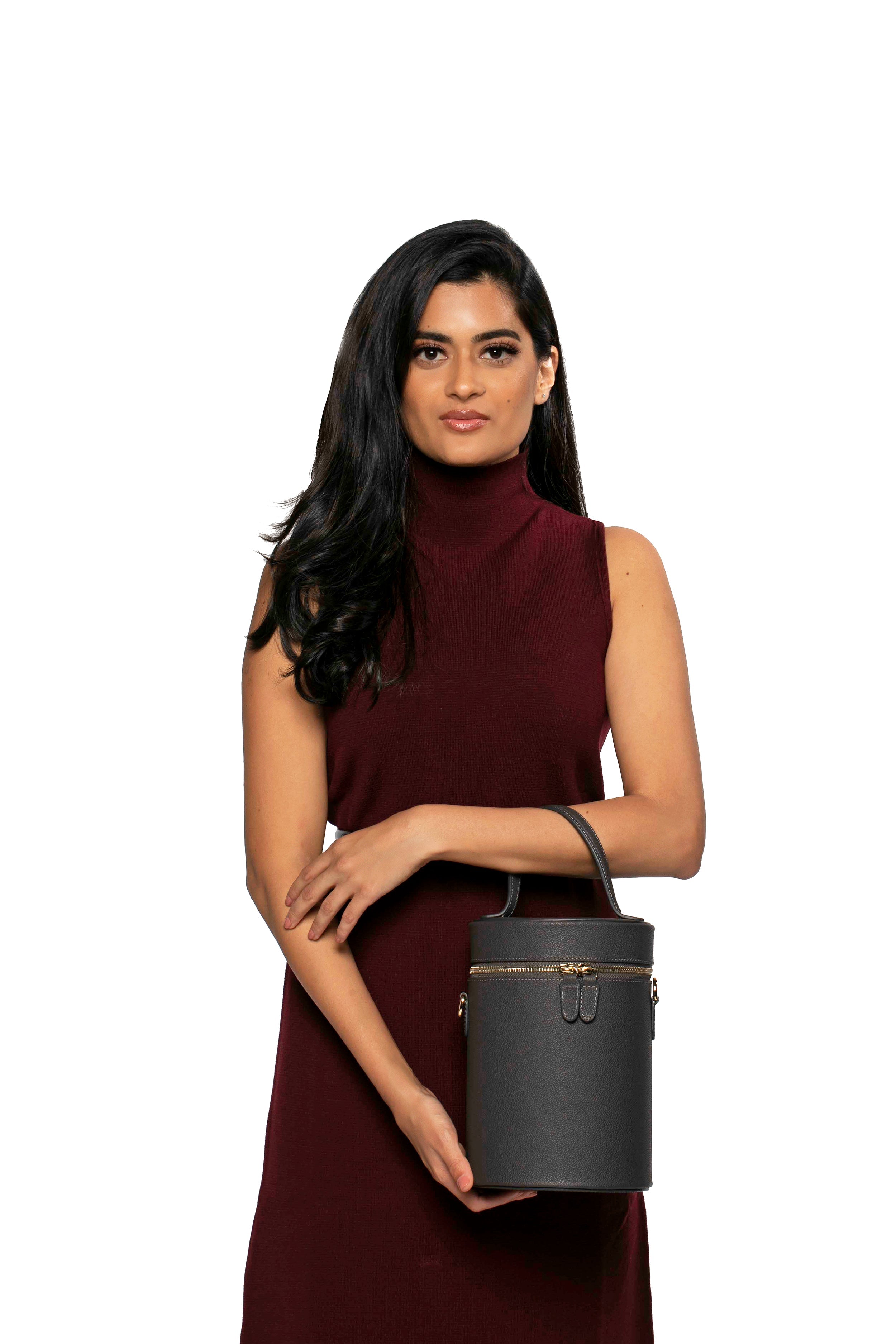 SSW - Cylinder Bucket Leather Bag in Pebbled Grey