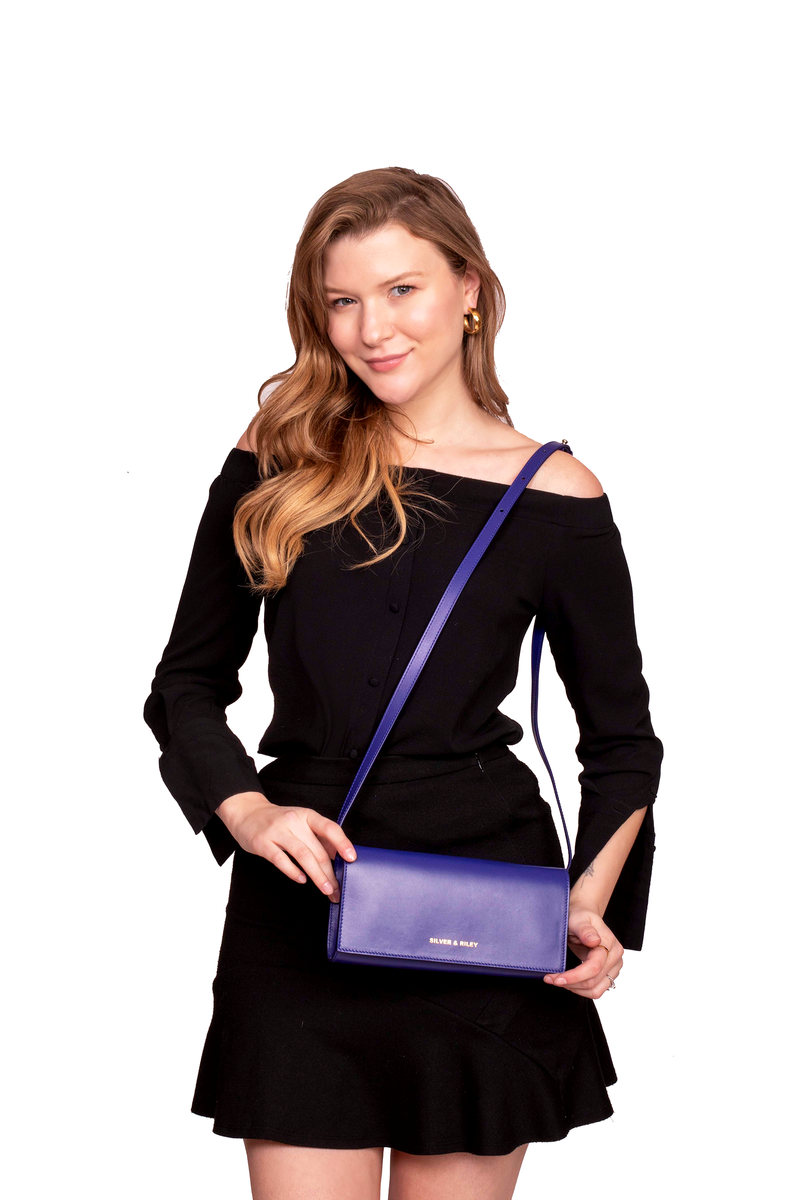 Durban Convertible Crossbody and Clutch Saffiano Leather Bag in Grape Purple