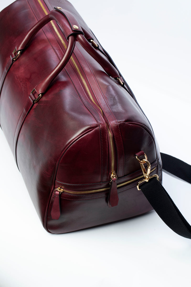 Saint Laurent Dark Burgundy Leather Duffle Bag w Shoulder Strap