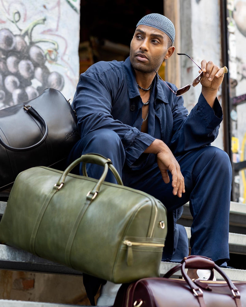 Carryall Duffle Leather Bag in Rustic Green