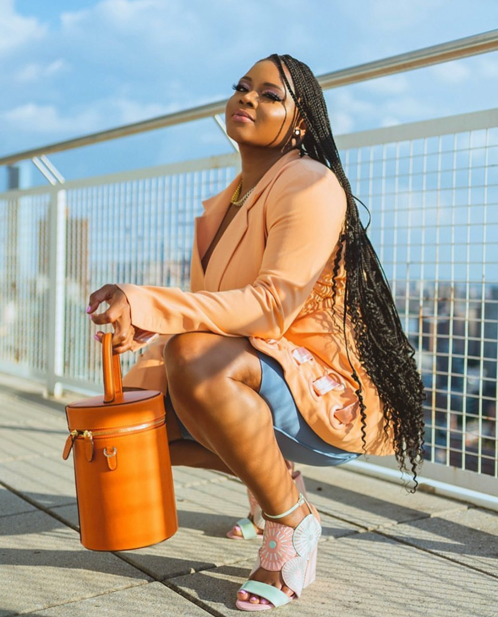 NOLA Bucket Leather Bag in Mandarin Orange