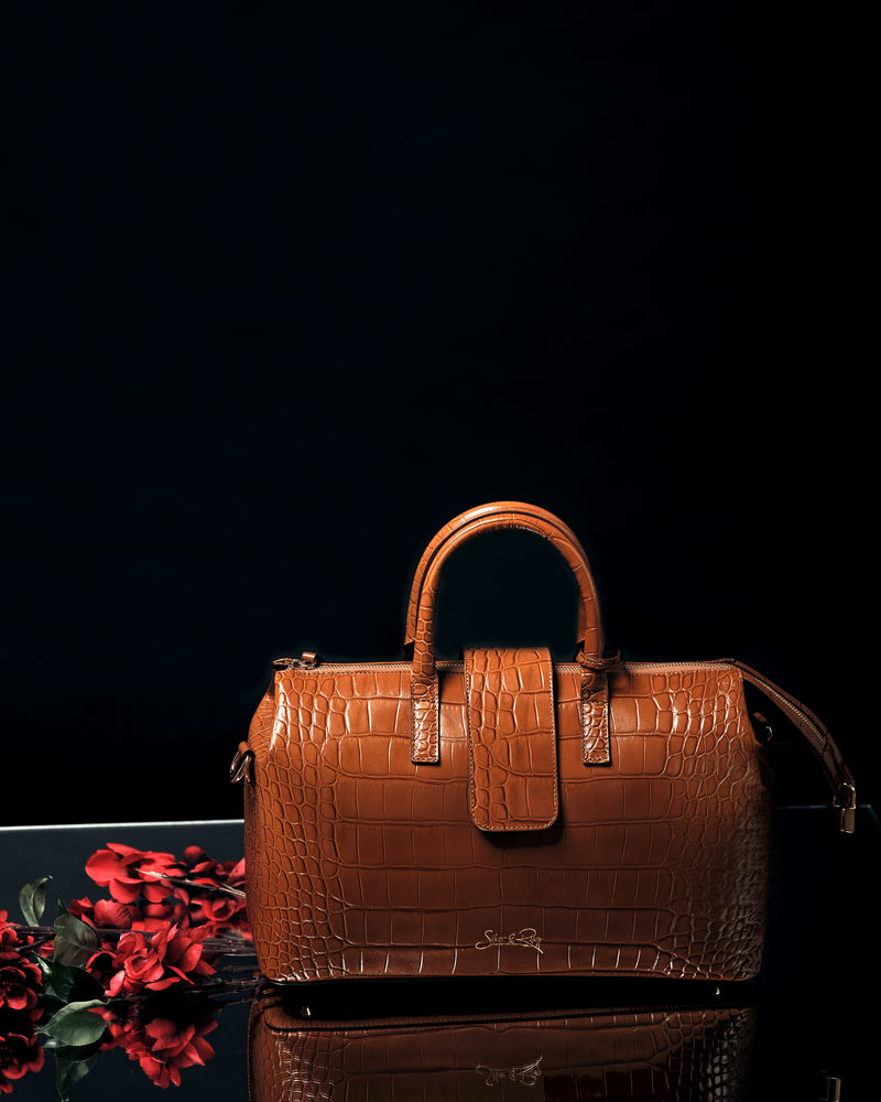 Convertible Executive Leather Bag In Crocodile Camel By Silver & Riley