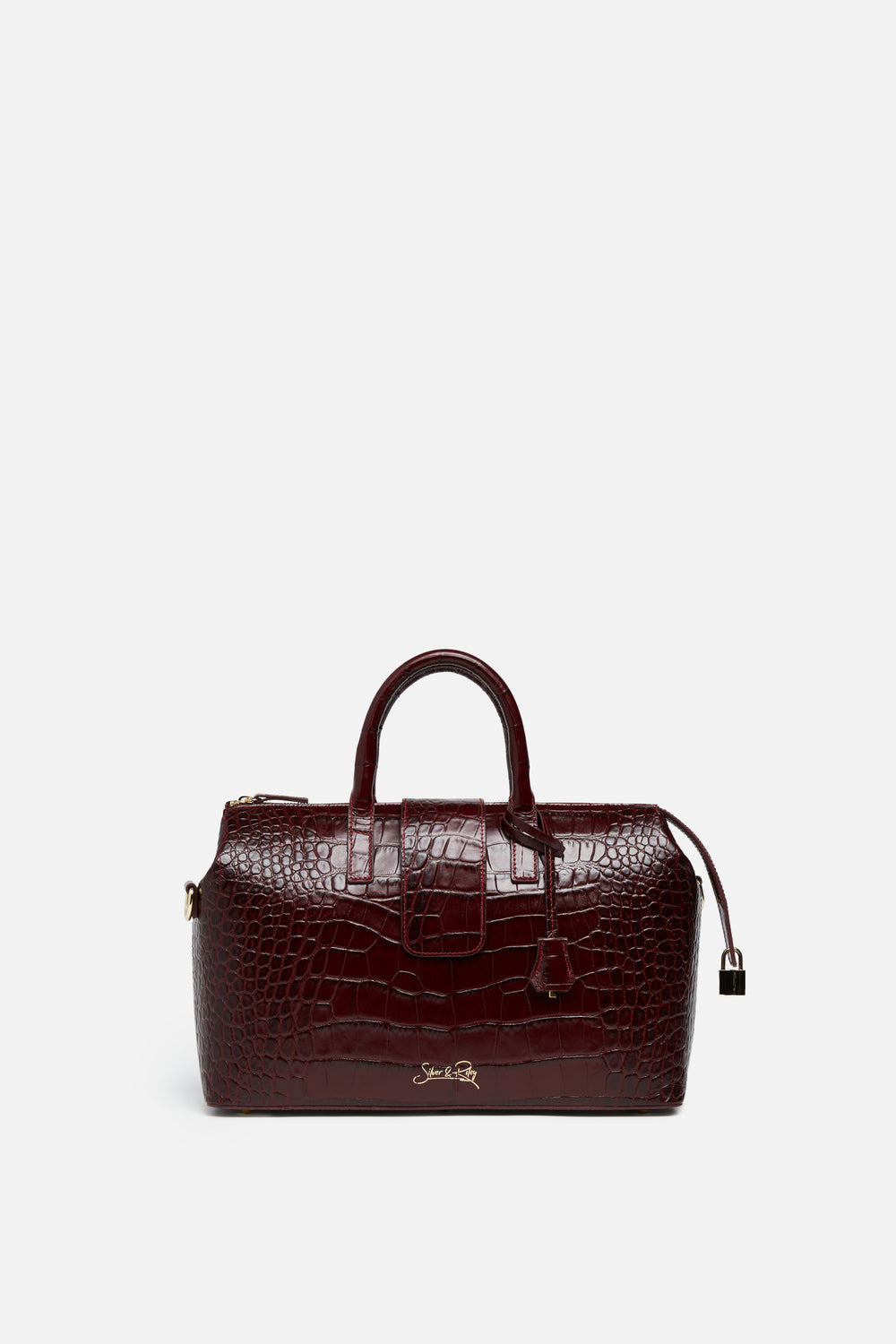 Convertible Executive Leather Bag in Crocodile Print Rich Burgundy