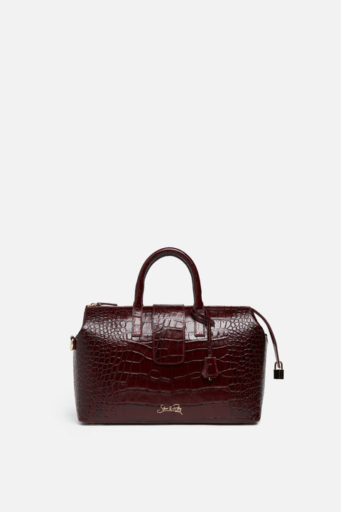 Convertible Executive Leather Bag in Crocodile Print Rich Burgundy