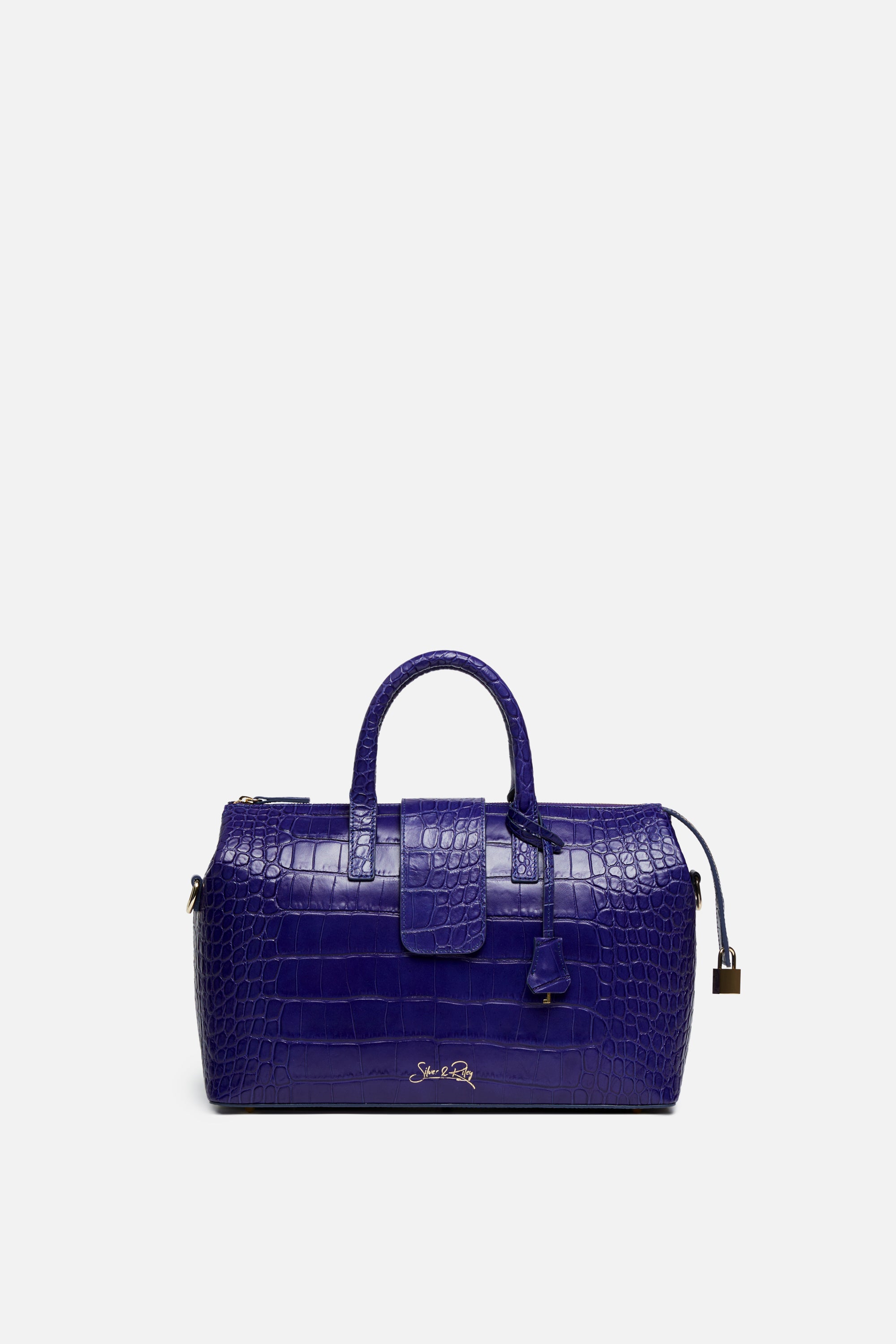 Convertible Executive Leather Bag in Crocodile Print Violet Blue - Silver & Riley