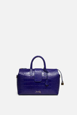 Convertible Executive Leather Bag in Crocodile Print Violet Blue