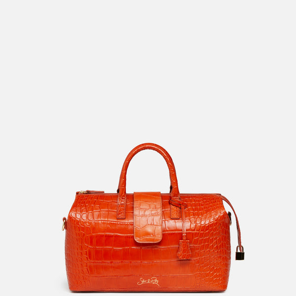 Convertible Executive Leather Bag in Crocodile Print Fiery Red
