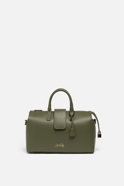 Olive Green Leather Bag with Zip and Inside Lining